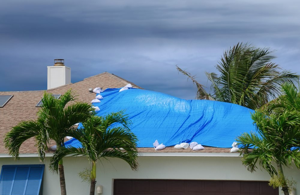 hurricane damage on a house roof